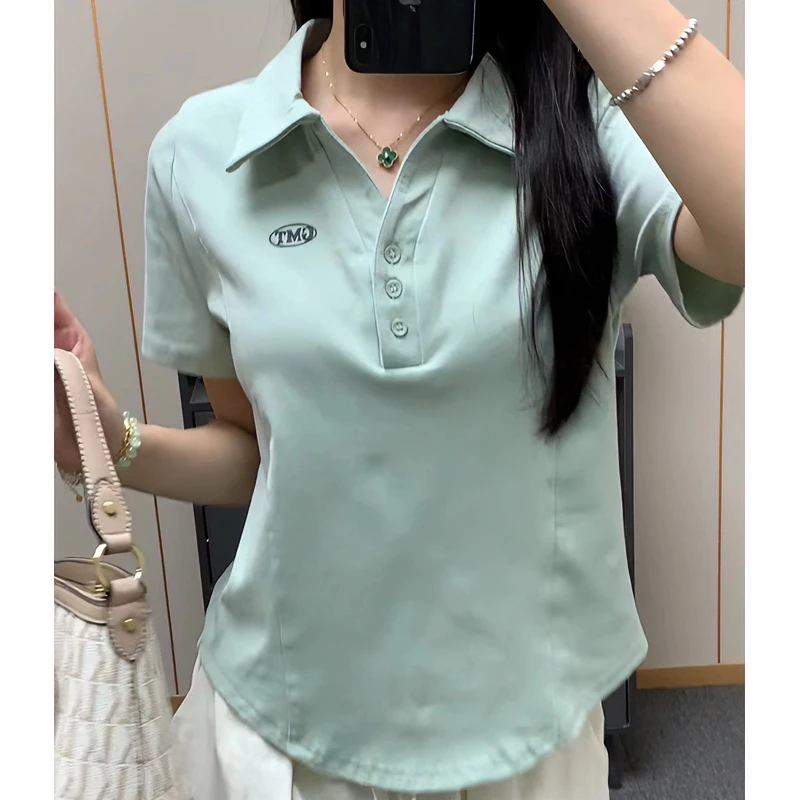 特大码200斤洋气显瘦正肩字母印花polo衫女夏宽松网红爆款短袖t恤