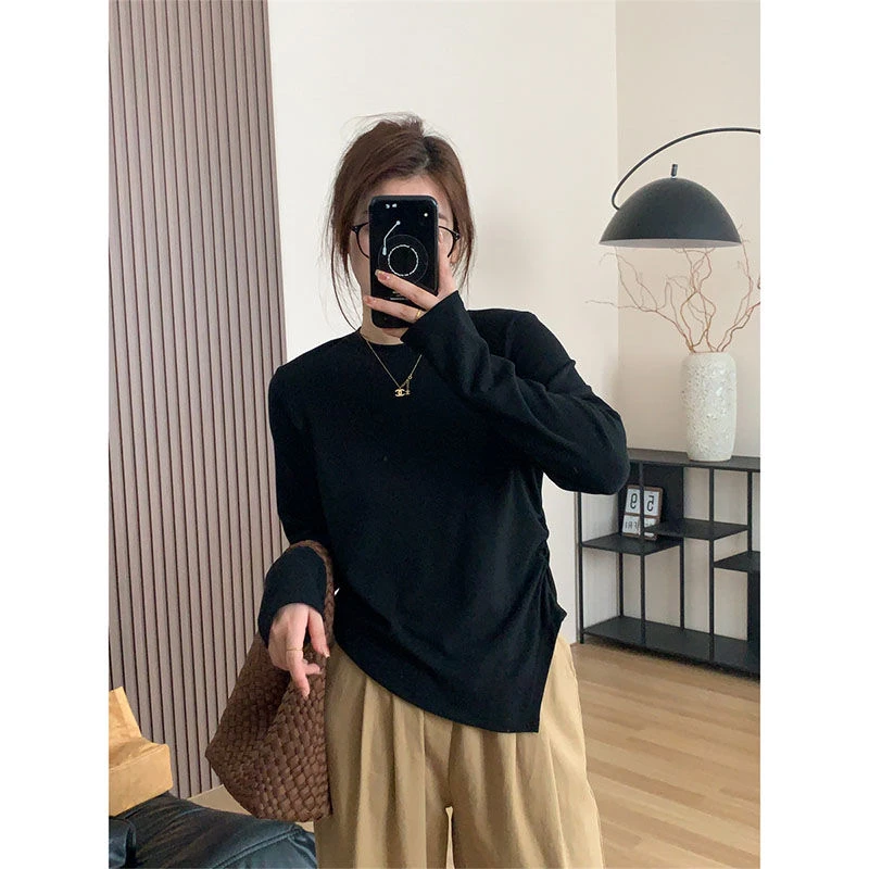 特大码200斤慵懒风韩版时尚不规则下摆设计感长袖t恤女春秋季新款