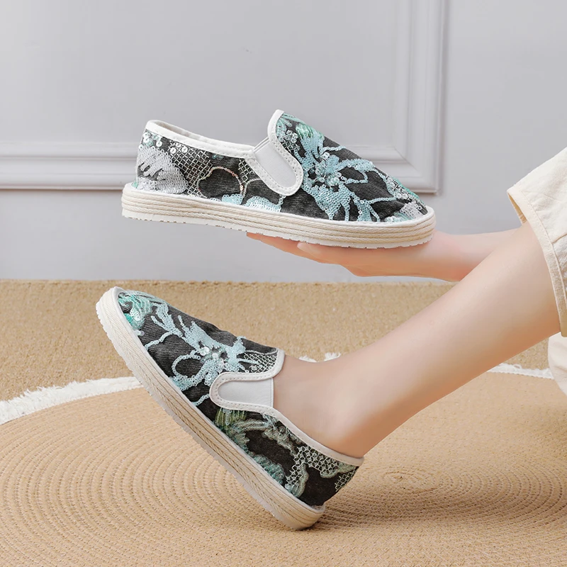 （灵动)2024年新款刺绣千层底布鞋透气软底老北京布鞋时尚百搭休闲