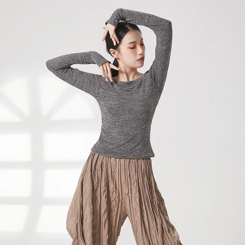 舞蹈练功服现代舞长袖套指上衣秋冬古典舞显瘦形体训练服表演出服