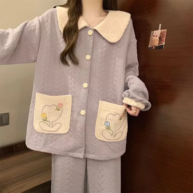 欣欣【八号链接】冬季三层夹棉休闲甜美睡衣少女家ins居服