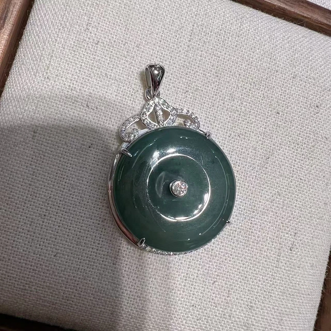 吊坠925银 旺莱 859 油青色皇冠大平安扣单坠子