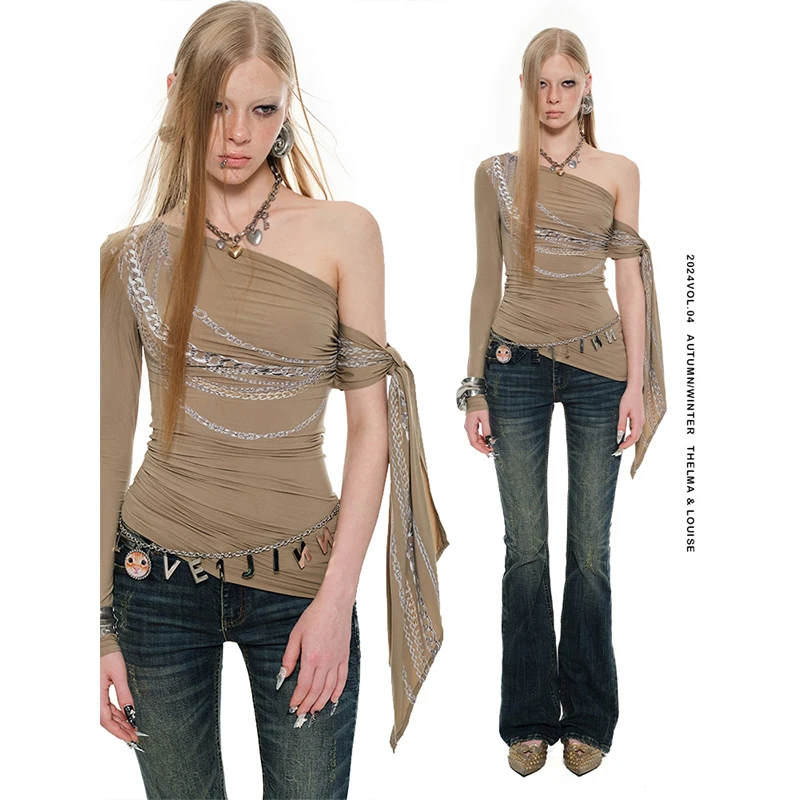 【千万专属】1JINN STUDIO 链条印花露肩打底