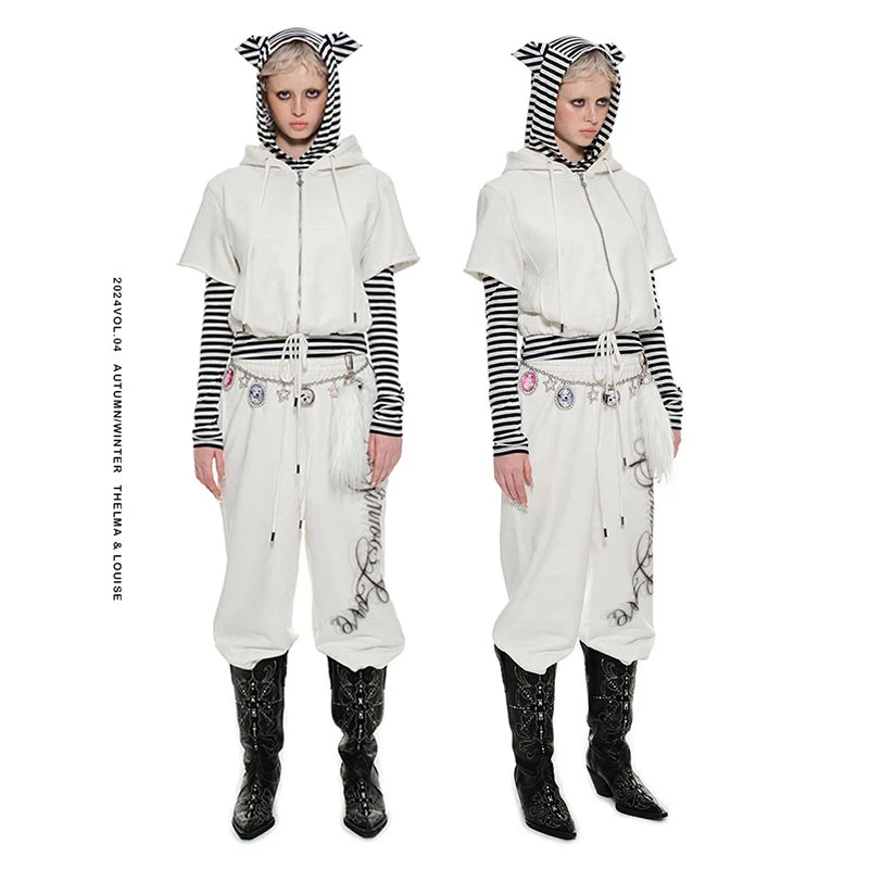 【斑鸠奢品】1JINN STUDIO 喷绘字母印花直筒垂感束脚休闲卫裤