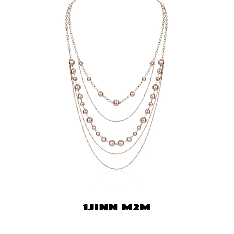 铜合金锆石项链 【米大大专属】1JINN M2M 双层巴洛克珠珠毛衣链