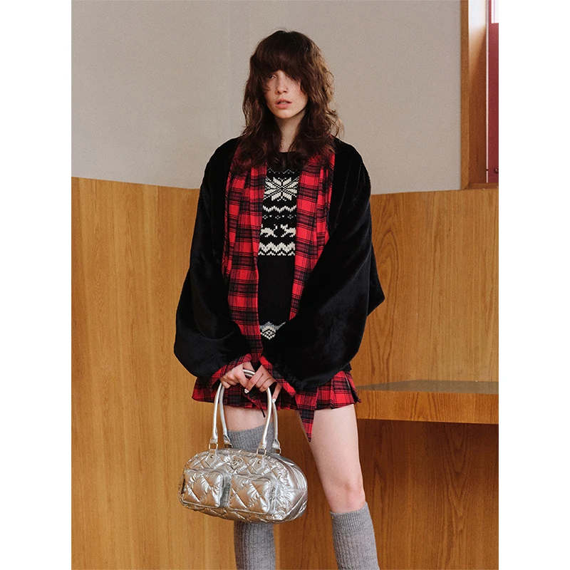 【樱木花菜推荐】1JINN STUDIO 短兔毛拼色飘带毛外套