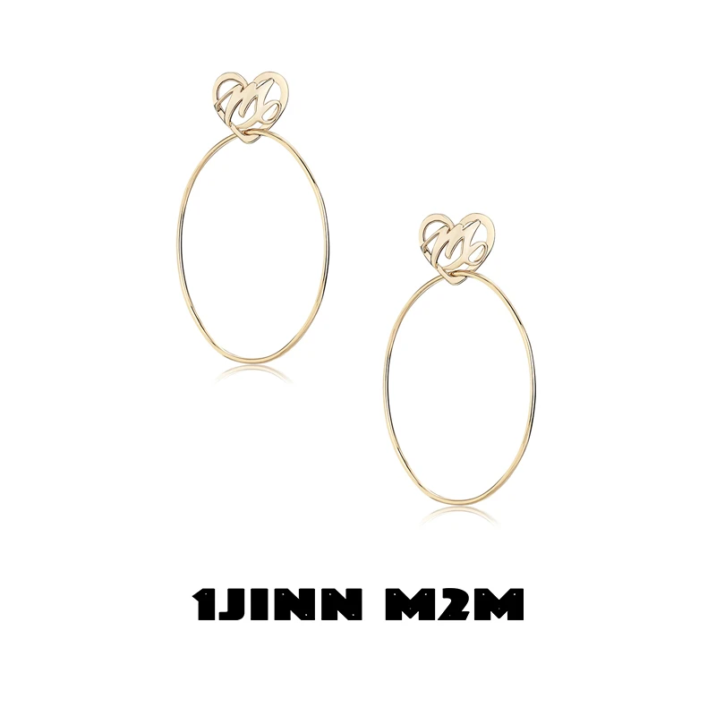 铜合金耳饰 1JINN M2M复古金爱心圆环耳钉
