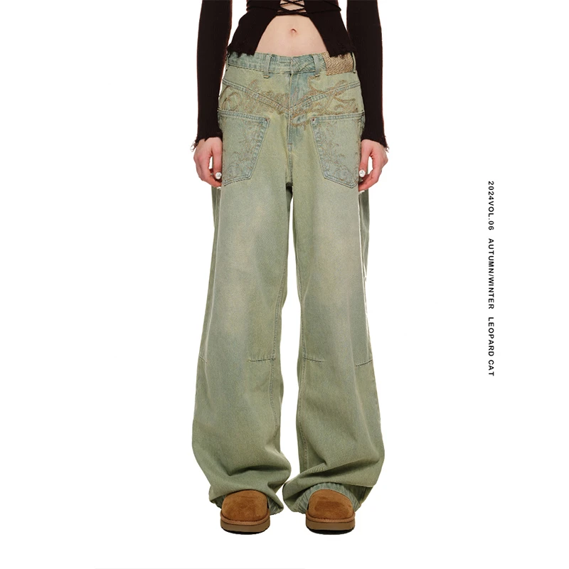 【ZLHK】1JINN STUDIO 正反两穿刺绣阔腿裤