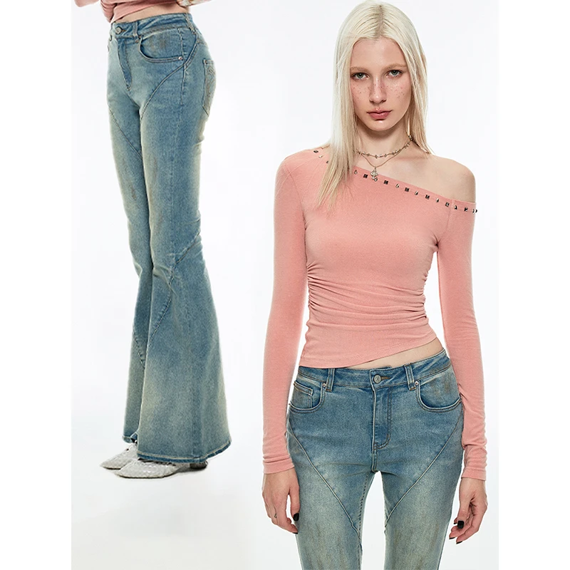 【Auchic专属】1JINN STUDIO 辣妹显身材比例牛仔紧身喇叭裤