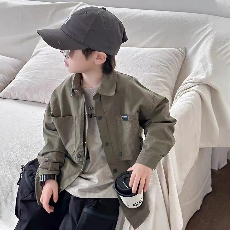 男童衬衫外套春秋款2025新款儿童长袖薄款衬衣痞帅男孩春季上衣潮