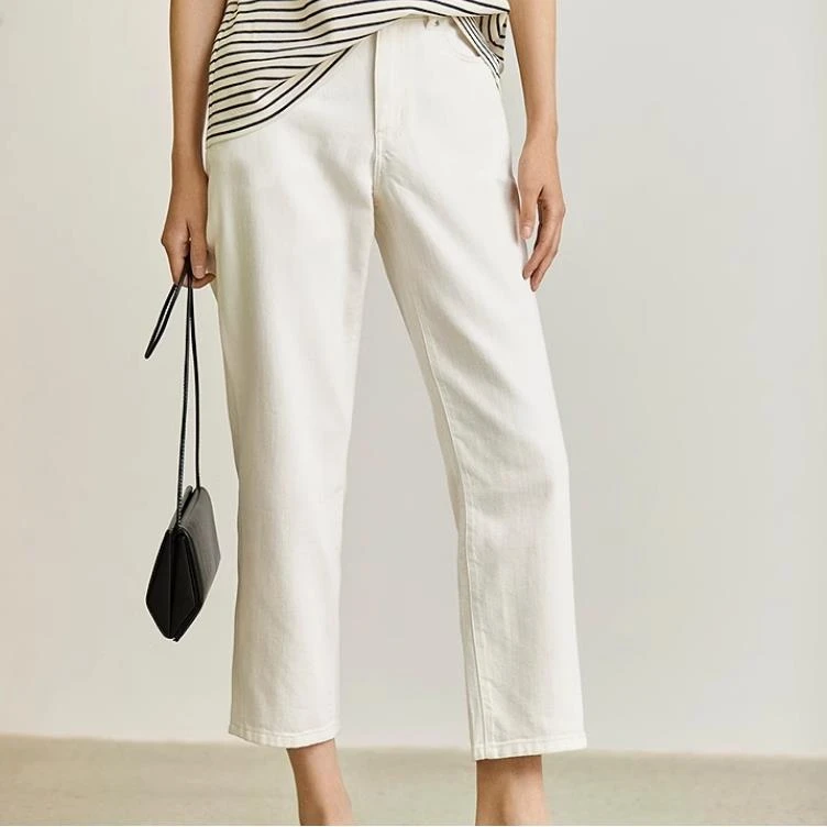 KS丨LLNK1  24夏新款休闲通勤复古小直筒显高显瘦九分裤白色牛仔