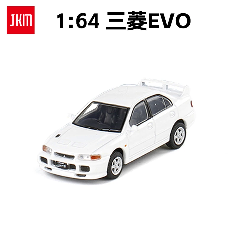 JKM1/64三菱EVO合金车模型四轮避震滑行迷你车胶胎摆件收藏