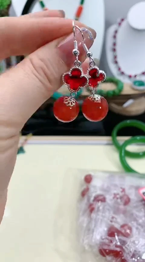 【闪购商品】南红玛瑙耳饰银S925镶嵌818号