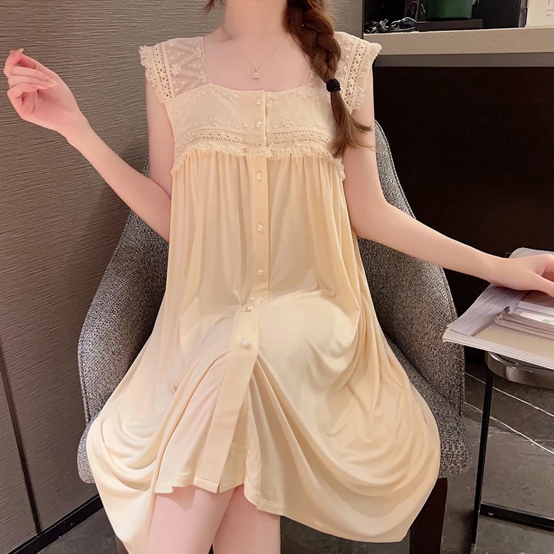 睡裙女夏莫代尔夏季薄款外穿女士胖mm大码宽松夏天新款中长款睡衣