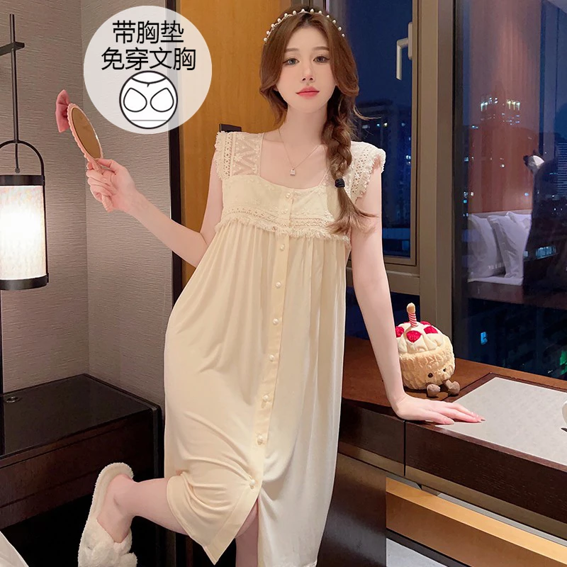 睡裙女夏季女款爆款2025新款莫代尔带胸垫大码可外穿睡衣女家居服
