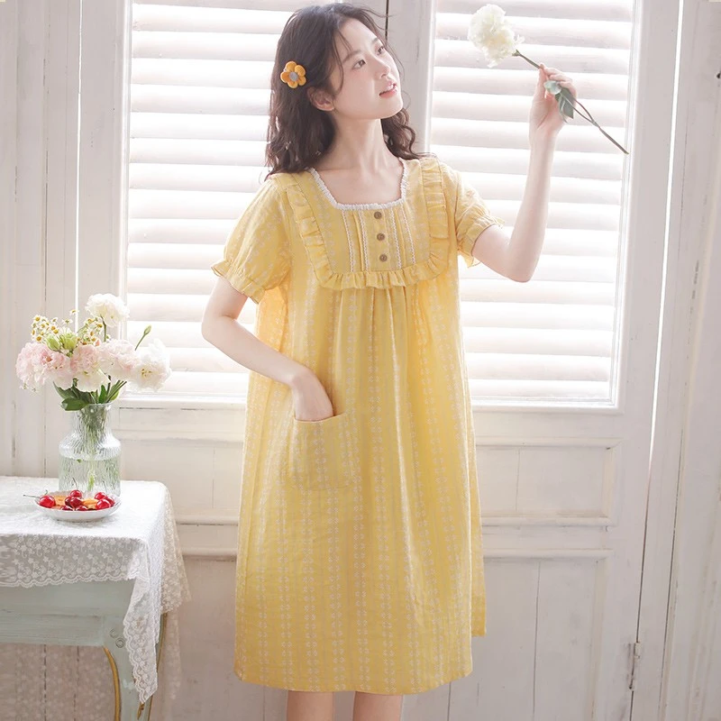 睡裙女夏纯棉薄款夏季大码宽松可外穿网红高档夏天睡衣连衣裙