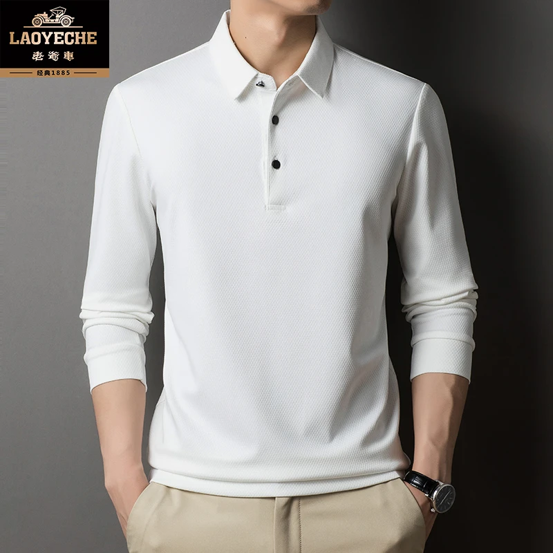 老爷车秋季男士蜂窝提花Polo衫时尚休闲翻领长袖打底衫简约上衣