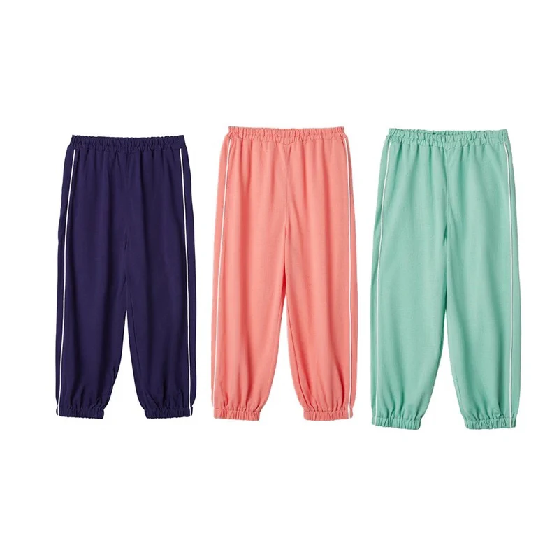 夏季新款纯棉儿童薄款防蚊裤男女童纯色运动裤宝宝边条收腿休闲裤