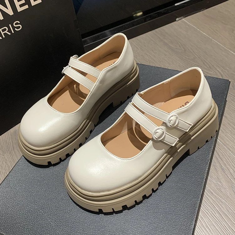 厚底玛丽珍鞋女2023春夏新款粗跟浅口日系配裙子英伦风小皮鞋单鞋