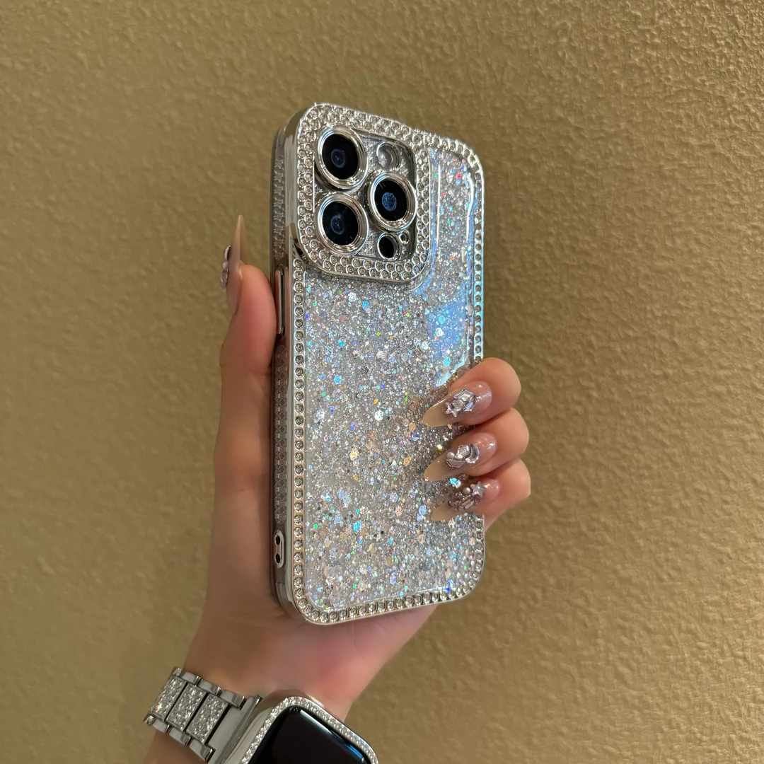 高颜值细闪带钻适用iphone15pro苹果14手机壳11轻奢12pro小众13女