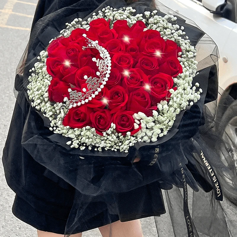 【满心欢喜】33枝红玫瑰鲜花送女友生日礼物求婚表白订婚花束同城