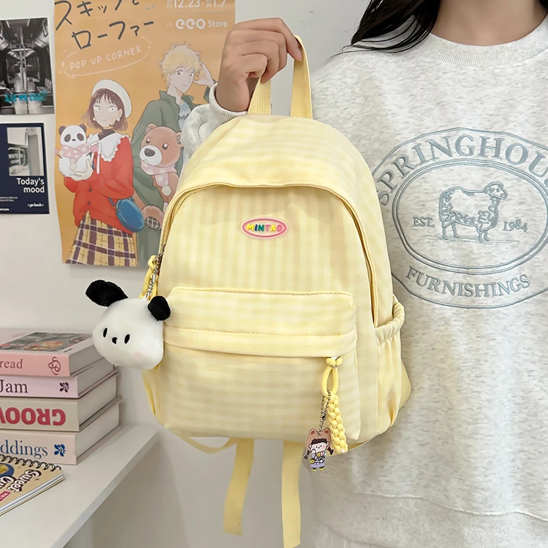 格子双肩包简约大容量学生书包新款日系双肩背包女ins原宿小背包