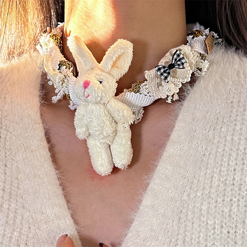 非金属布艺项链 X4929-1甜美可爱毛绒小兔子choker颈链女秋冬穿搭