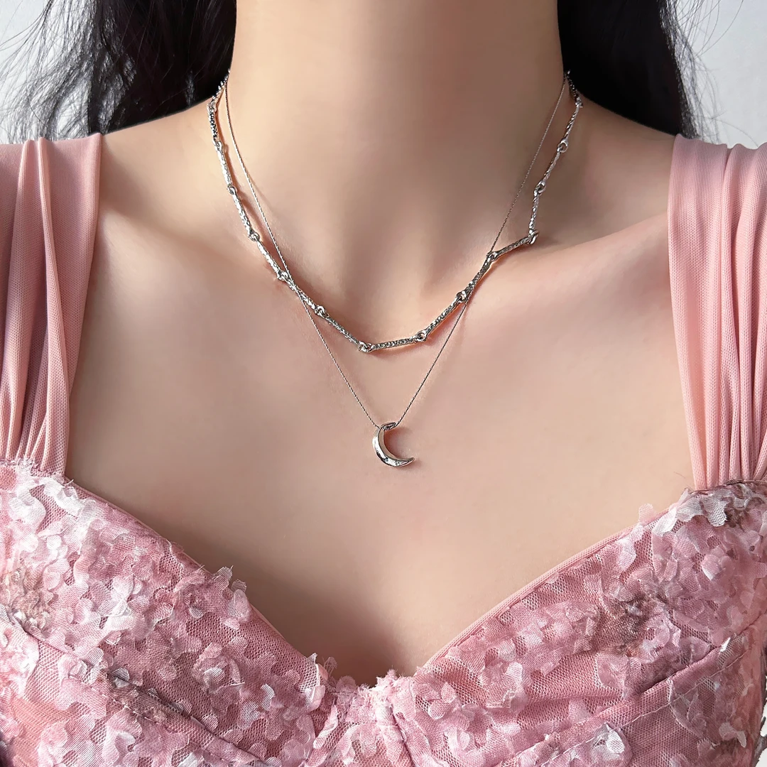 合金项链 X3317-1韩版小众叠戴月亮项链简约百搭设计感颈链锁骨链