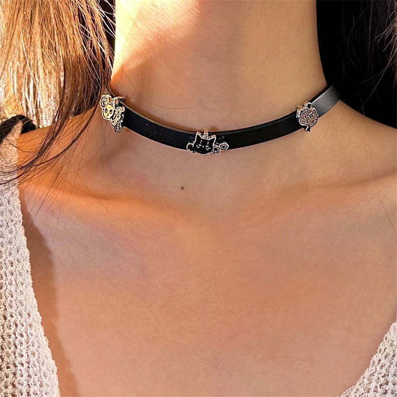 合金皮质项链 X4943-1甜酷辣妹风小猫配饰choker项圈女朋克暗黑风