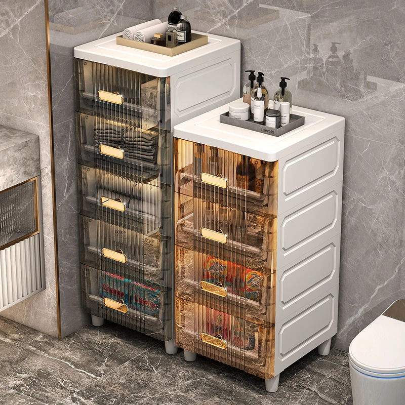 新疆包邮大容量多层透明收纳柜塑料把手抽屉式夹缝柜客厅卫生间落