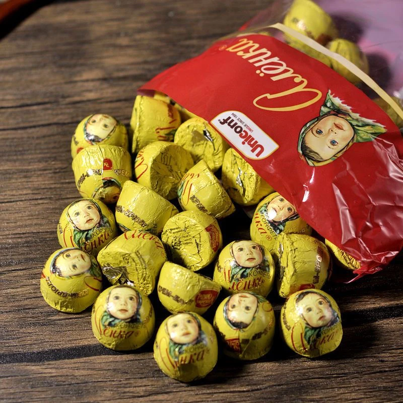 俄罗斯进口原装爱莲巧牌焦糖味巧克力大头娃娃半球布丁糖果零食小