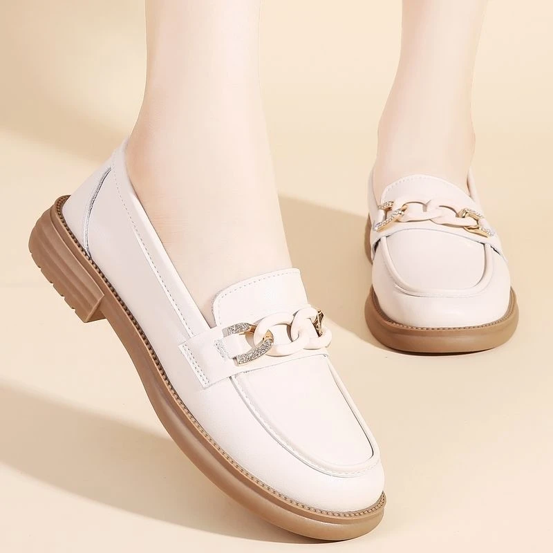 真软皮乐福鞋女2023秋季新款软底一脚蹬工作鞋透气百搭时尚单鞋女