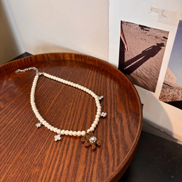 铜合金仿珍珠项链 小熊星芒吊坠项链XL2046