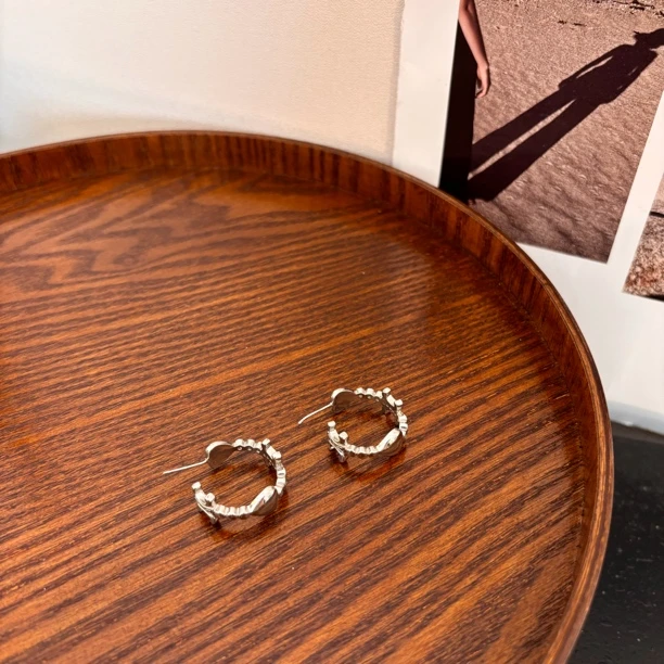 铜合金合成锆石耳饰 爱心双c耳环EH1983