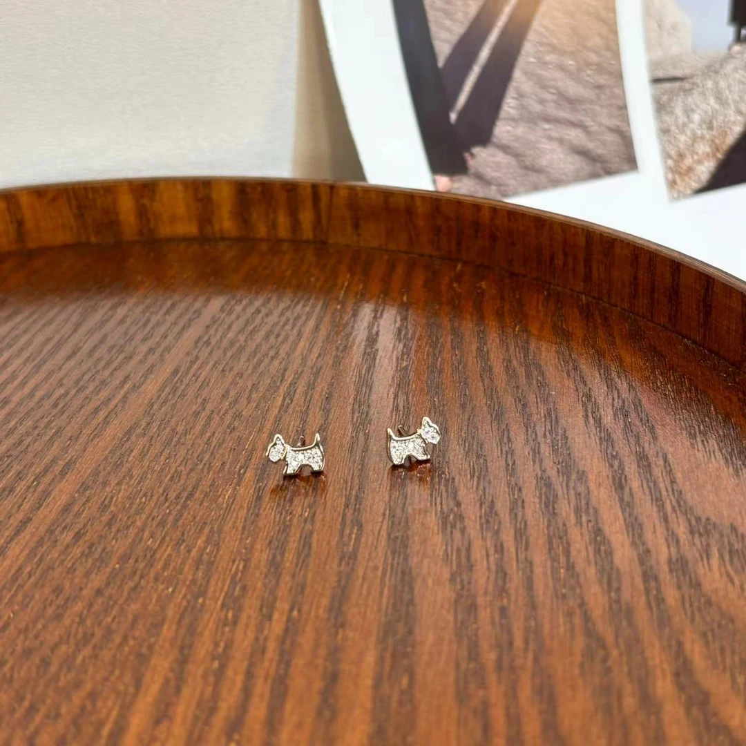 铜合金合成锆石耳饰 小个小狗耳环（一对）EH1827