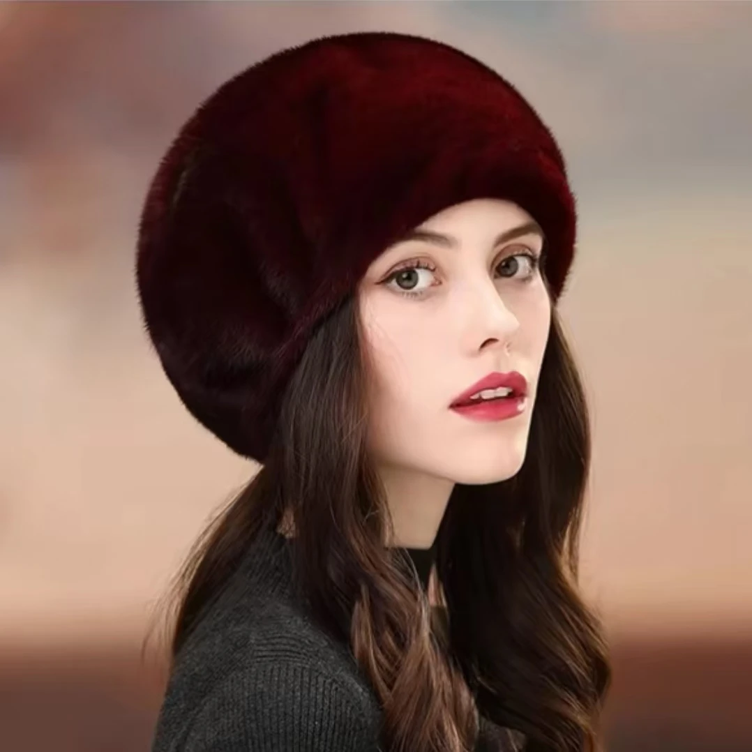 整貂水貂毛时尚皮草保暖护耳贝雷帽皮草帽子