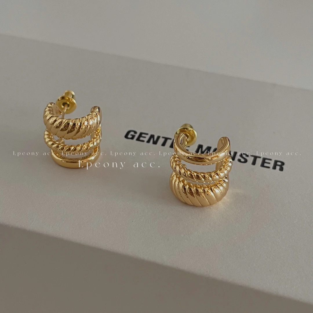 黄铜耳饰 016 三圈c型设计感百搭精致法式耳饰ins质感轻奢