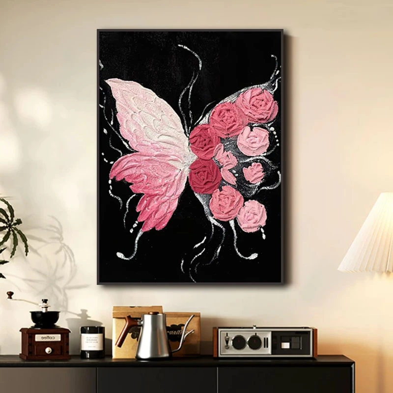 C013玫瑰蝴蝶高级感玄关装饰画晶瓷挂画客厅餐厅背景装饰捡漏