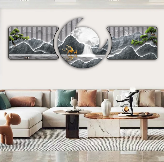 K105珠联璧合异形沙发墙装饰画沙发背景墙客厅三联画义乌