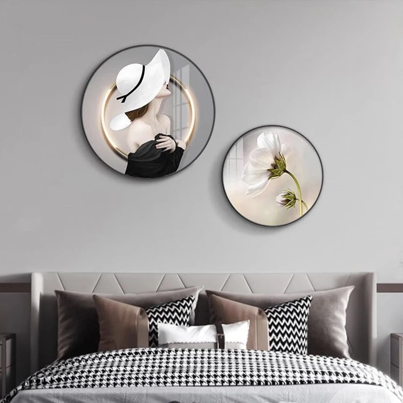Y114圆形美女卧室床头装饰画餐厅装饰画房间挂画餐厅装饰挂画捡漏