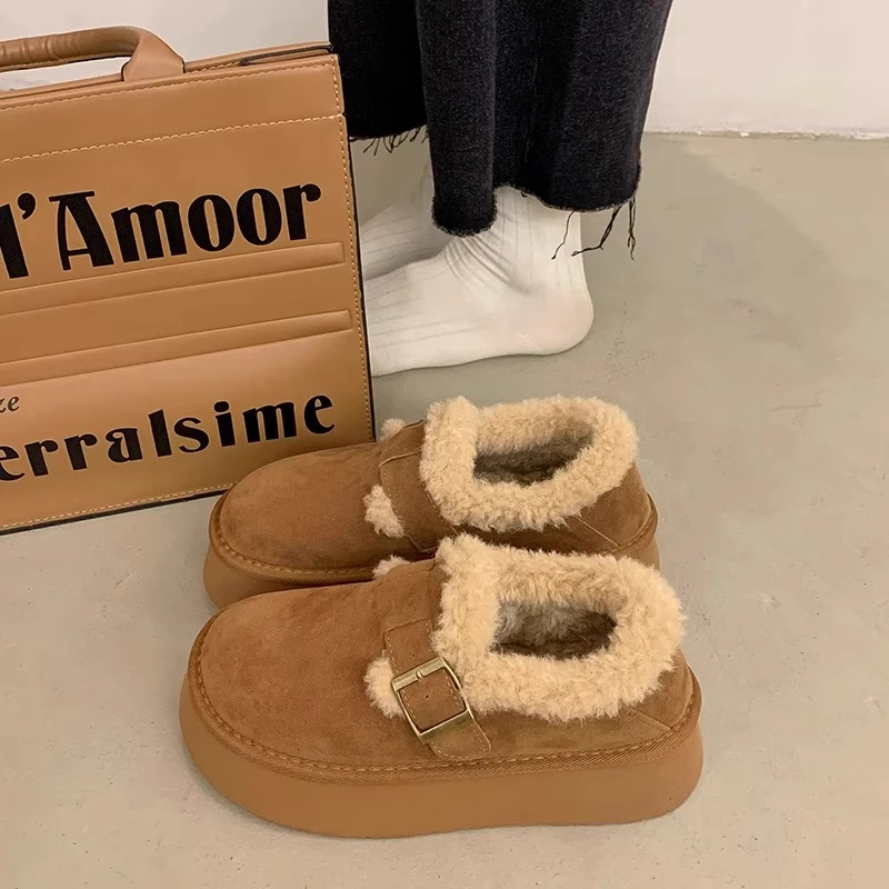 明星一脚蹬复古勃肯棉鞋2024冬季新款加绒美拉德毛毛鞋雪地靴女款