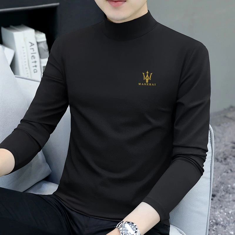 春秋半高领打底外穿秋冬衣服潮男士新款修身中领休闲长袖上衣T恤