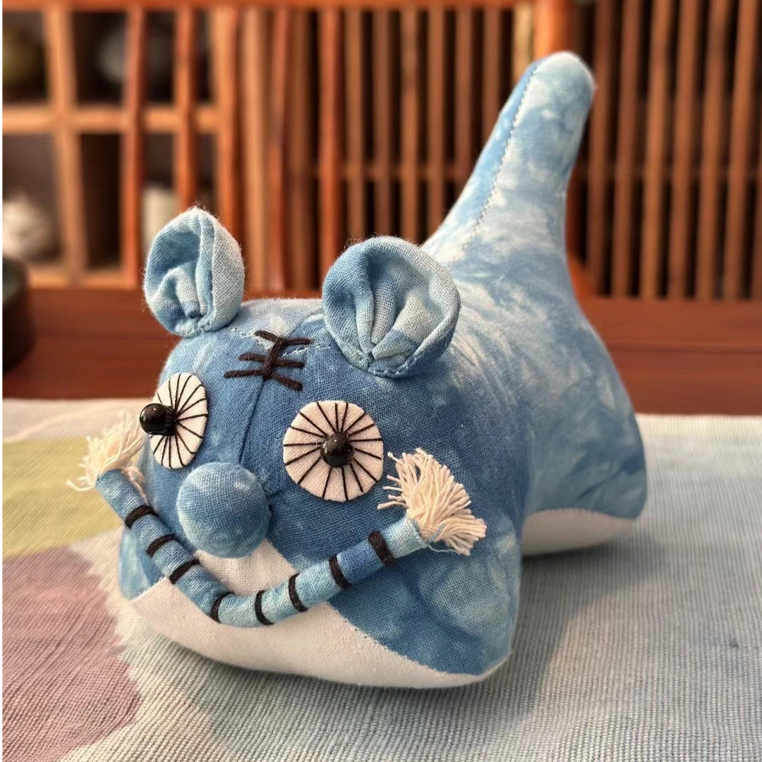 纯手工蓝染布偶布艺老虎