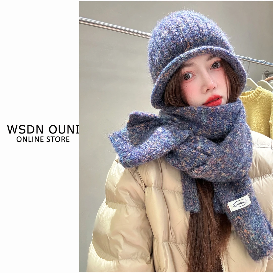 2024新款秋冬女百搭防风保暖针织帽韩版高级感装饰护颈多功能围脖