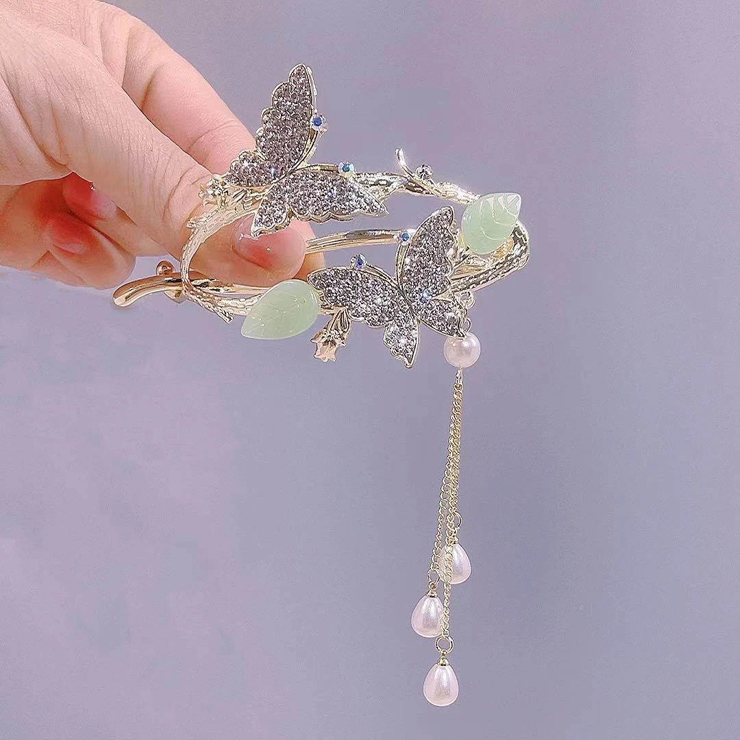 锌合金发饰 气质百搭蝴蝶流苏一字扭扭夹高级感后脑勺盘发夹头饰