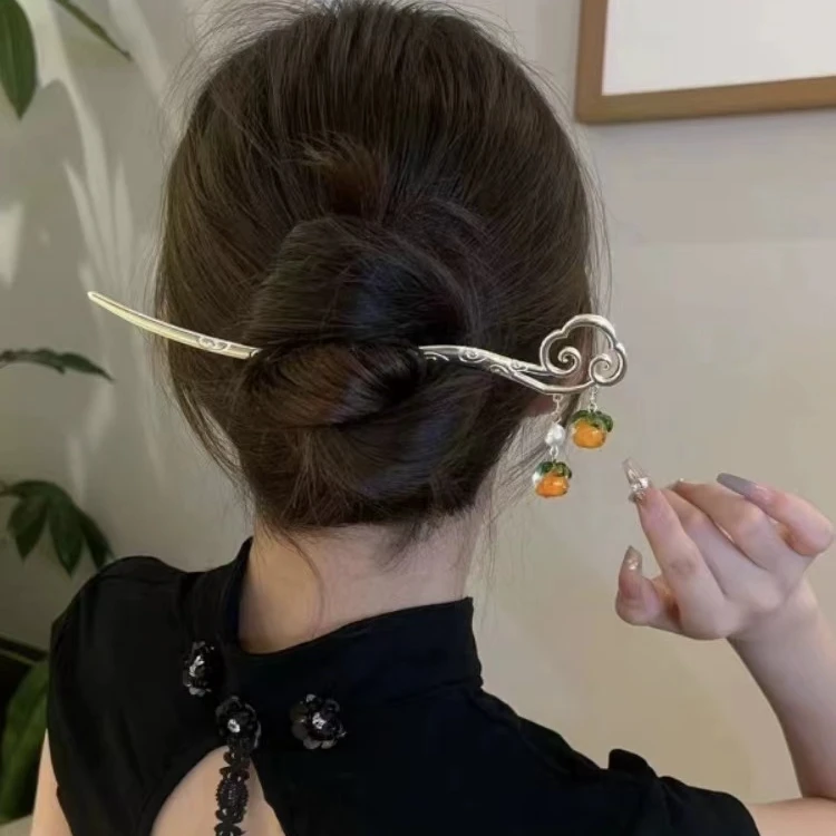 新中式国风柿柿如意发簪高颜值超仙发簪子后脑勺优雅古风盘发簪子
