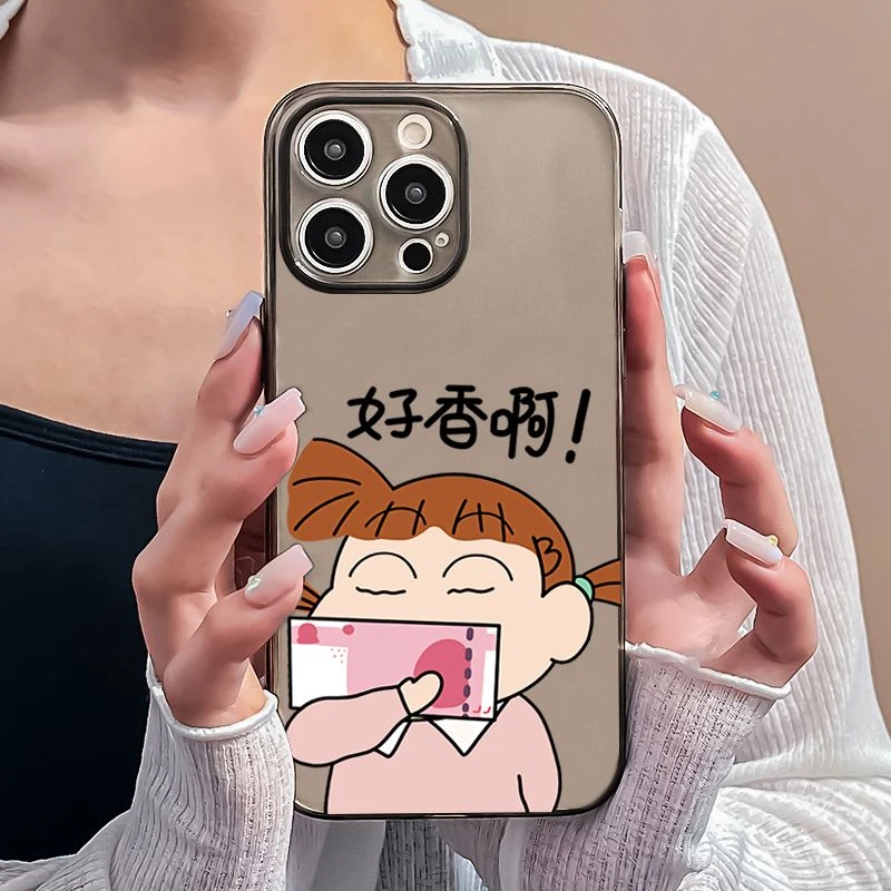 蜡笔小新苹果14手机壳iPhone15透明直边12/13全包防摔男女情侣ins