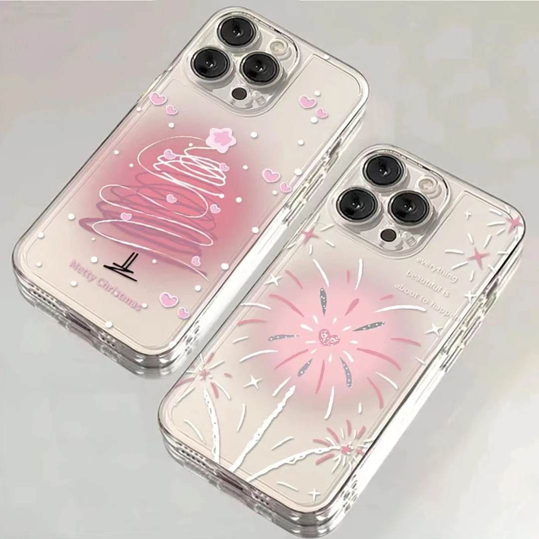 iPhone15Promax手机壳xsmax晕染粉爱心烟花苹果12/13透明12防摔xs