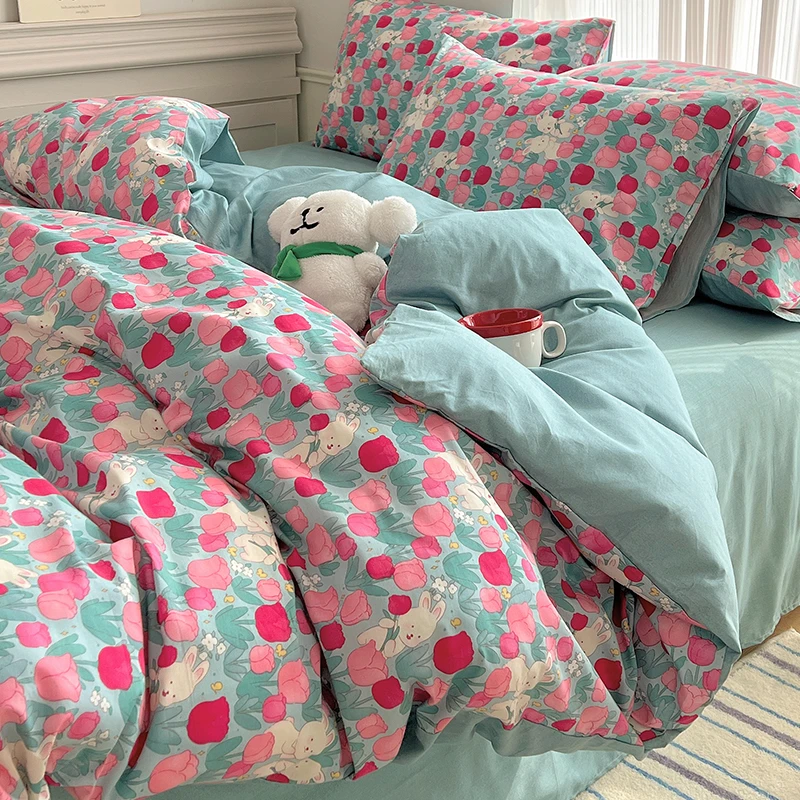 公主风纯棉四件套儿童全棉被套罩女孩宿舍床上用品三件套床单家纺