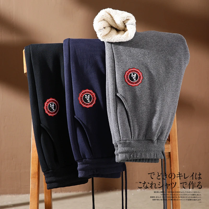 内里羊羔绒！御寒保暖！外贸男装秋冬季加绒加厚松紧腰休闲裤卫裤